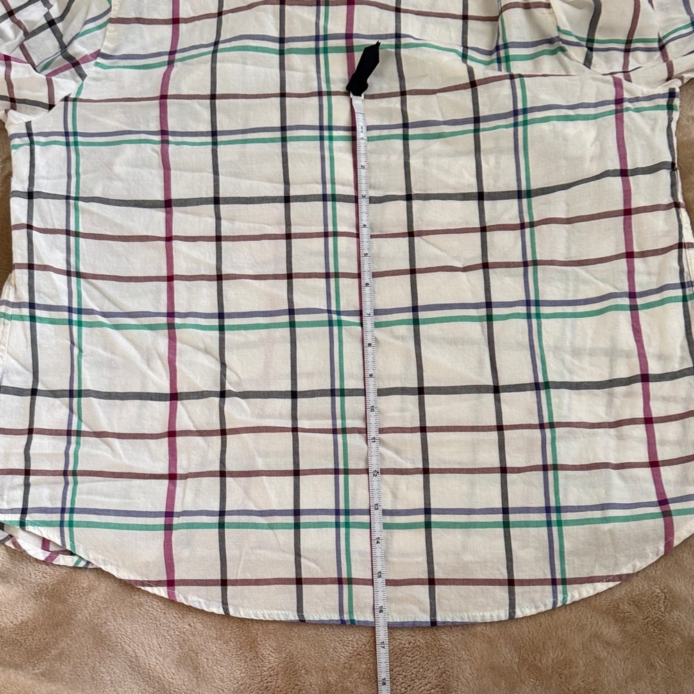 Talbots White Plaid Button-Down Shirt with Teal, Burgundy and Black Stripes - Picture 9 of 10